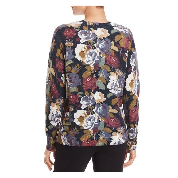 Designer Brand Womens Pink Ribbed Floral Long Sleeve Crew Neck Sweater XS - Picture 2 of 2